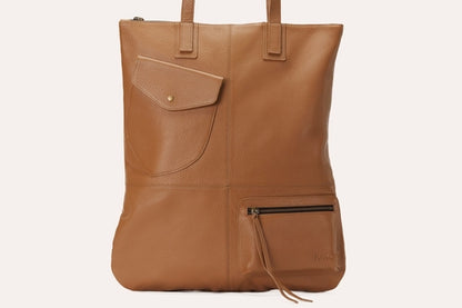 Olive Fold Tote Bag made from Premium Cowhide Leather with Large Interior and Exterior Pockets