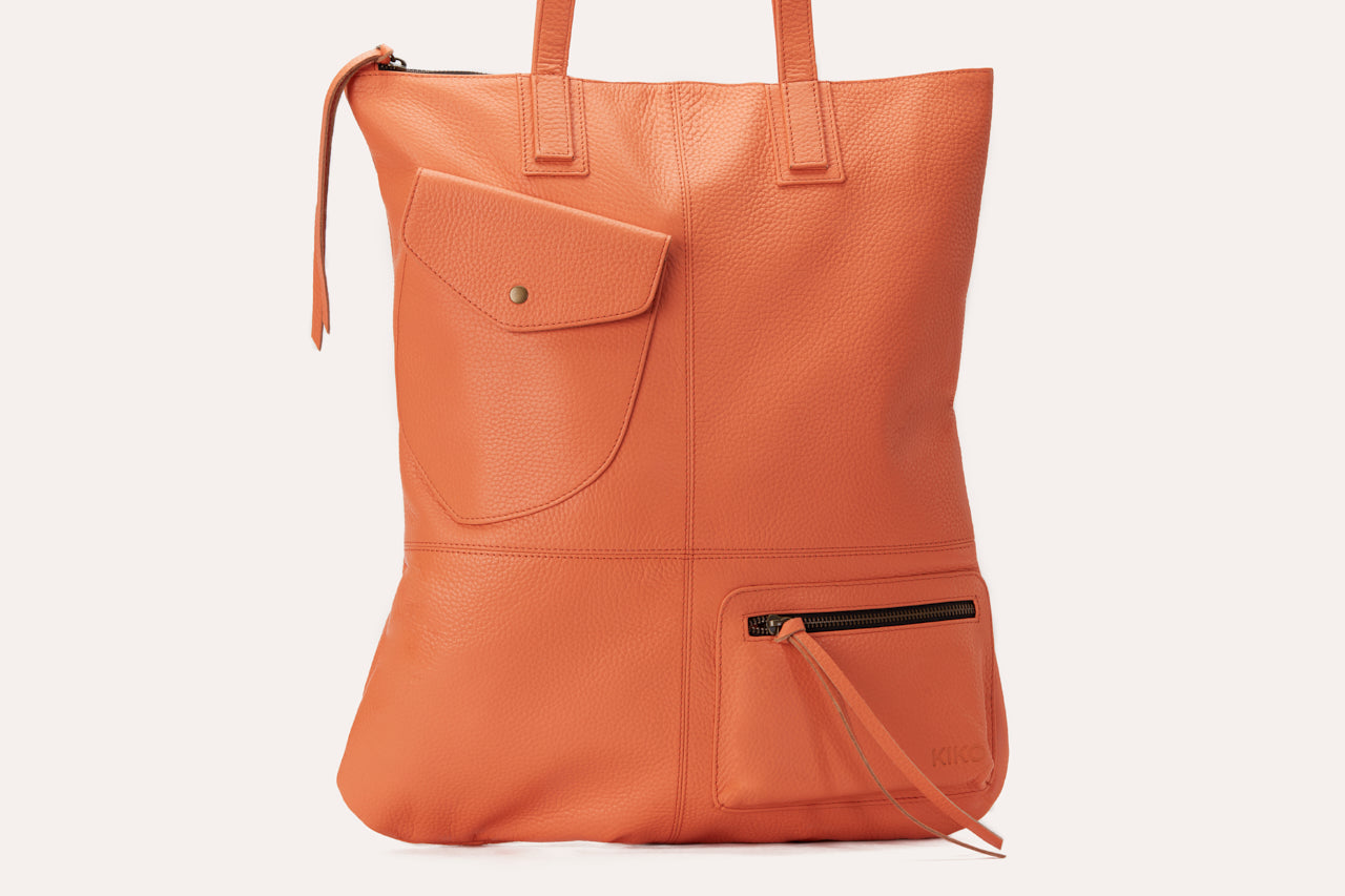 Sand Fold Tote Bag made from Premium Cowhide Leather with Large Interior and Exterior Pockets