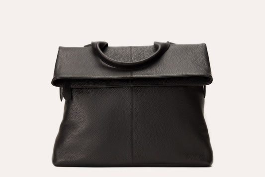 Genuine Pebble Leather Fold Bag Black