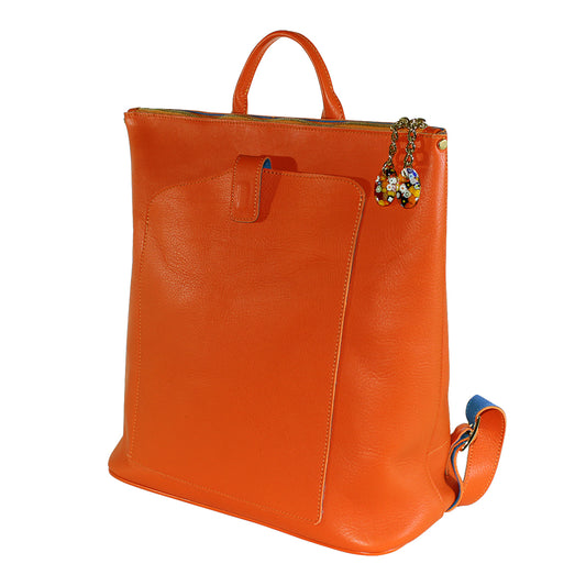 Italian Handmade Leather Venetian Backpack Orange