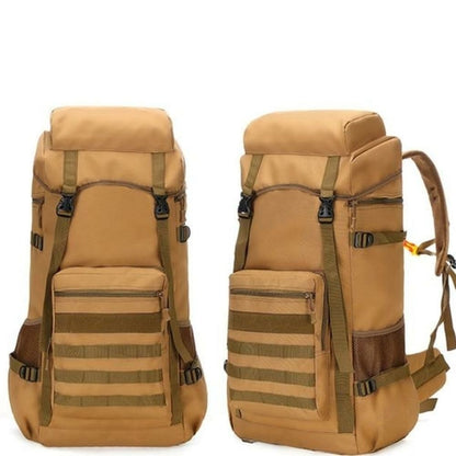 Waterproof Outdoor Camping 70L Military Backpack Durable Cloth Khaki Color